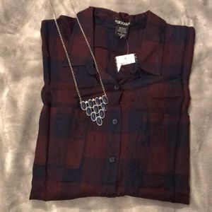 Burgundy and Navy Blue Plaid Button Down